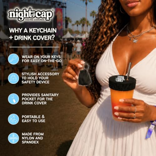 Nightcap Drink Cover Keychain, Portable Anti Drink Spiking Protector, Reusable Cup Shield for Bars, Festivals & Travel, Hidden Safety Cover for Women, Fits Most Cups & Glasses, As Seen on Shark Tank - style: 4 Pack