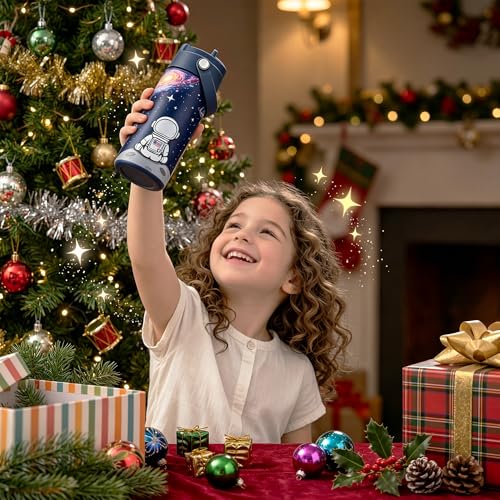 14 oz Insulated Water Bottle with Straw Lid and Handle, Stainless Steel Leak Resistant Travel Bottle for Lunch, Backpack, Camping, Navy Space - color: Universe