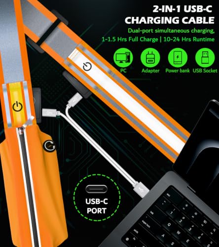 Ylzzrs LED Belt Reflective Sash for Walking at Night,High Visibility Adjustable Night Running Safety Gear,Light Up Running Belt Reflective Gear with Phone Bag/Armband for Runners Walkers Men Women - color: Orange
