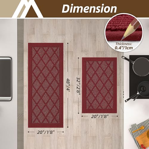 COSY HOMEER Kitchen Rugs, 2 PCS Kitchen Mats Non Slip Washable,Red - color: Red, size: 20"x32" + 20"x48"