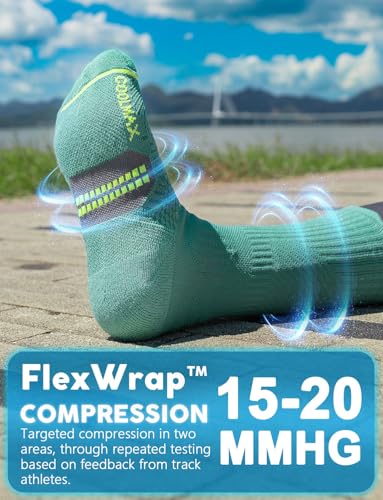 Juclise Women's Compression Crew Running & Hiking Socks, 3 Pairs, Cushioned - color: Bright Lilac+frosty Green+aqua, size: Small