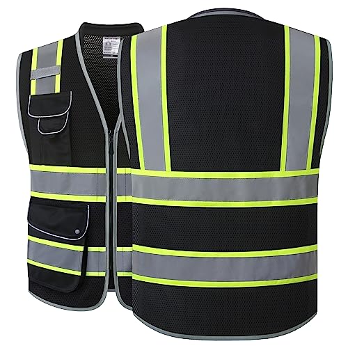 JKSafety Hi Vis Safety Vest for Men Women Cushioned Collar JK101 Black M - color: Jk101-black, size: Medium