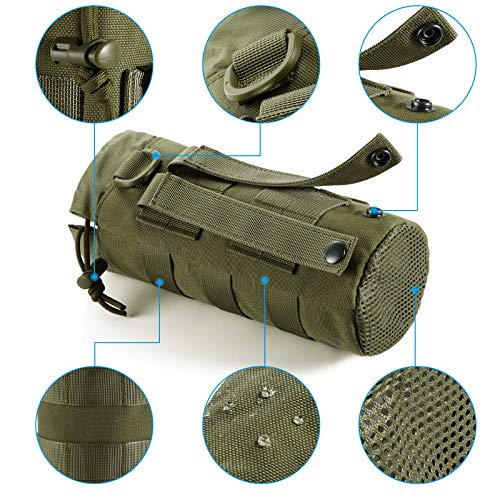FRTKK Tactical MOLLE Water Bottle Pouch with Drawstring Open Top & Mesh Bottom, Military Water Bottle Holder Bag Sports Travel Hydration Carrier - color: Army Green-1 Pack