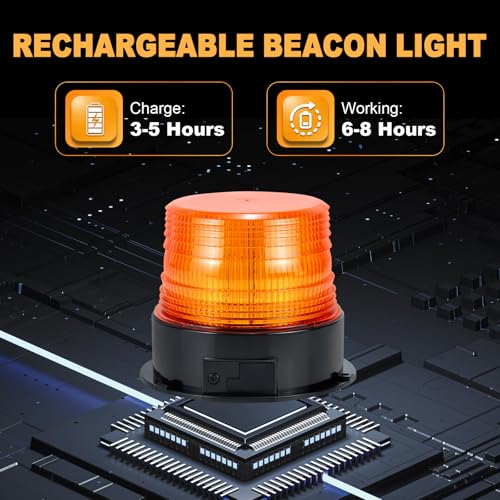 Magnetic Cordless Beacon Light,Amber Rechargeable Strobe Lights for Trucks,Portable Flashing Emergency Safety Warning Light for Postal Construction Vehicles Snowplow Golf Carts,Day/Night Visibility
