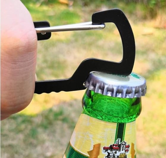 Bushcraft Key Chain Bottle Opener Carabiner Snap Clip Hooks Hiking, Backpacking, Camping, Hunting, Fishing, Biking, Skiing, Tailgate Parties - color: Bottle Opener Multitool 6-Pack Black