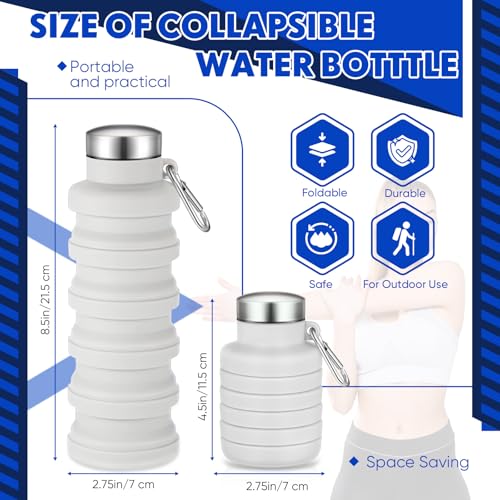 Baderke Collapsible Water Bottle 17oz Silicone with Buckle, Gray White - color: Gray White