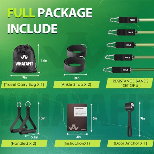 WHATAFIT Resistance Bands with Handles, 150 lb Exercise Bands Set - color: Green