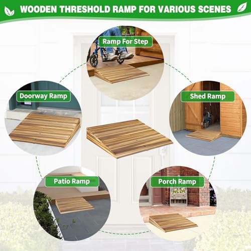 6" Rise Solid Wooden Threshold Ramp with Grooves for Home Steps/Wheelchairs - size: 6 inches