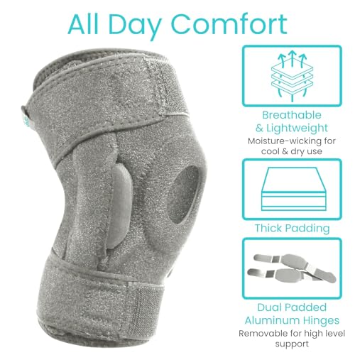 Vive Hinged Knee Brace - Relieves ACL, MCL, Meniscus Tear - Lightweight - color: Gray, size: Medium