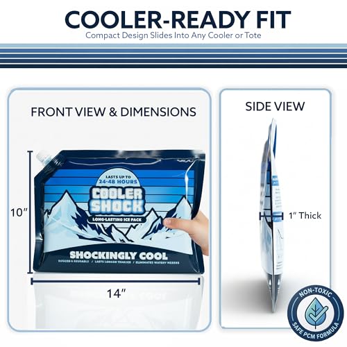 Cooler Shock Reusable Ice Packs for Cooler - Long Lasting Cold Freezer Packs for Coolers and Lunch Boxes - Cooler Ice Packs for Camping Gear, Fishing, Road Trips, Beach Must Haves - style: Large - 3pk