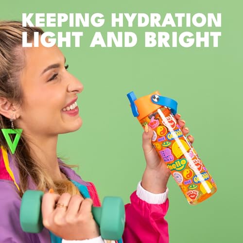 Elemental Splash 26oz Tritan Plastic Reusable Water Bottle w/Straw & Strap - color: Good Vibes, size: 26 Ounces