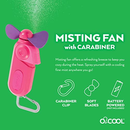 O2COOL Small Sport Misting Fan with Carabiner Clip 2-Pack Pink - color: Pink, size: 2 Packs