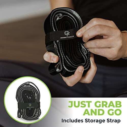 Physical Therapy Yoga Stretch Strap with 12 Loops, 1 Inch Wide, 8 Ft Long - color: Black/Grey