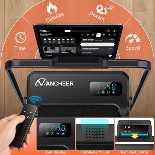 ANCHEER Walking Pad with Incline - Under Desk Treadmill with Handle Bar - color: Dark Black