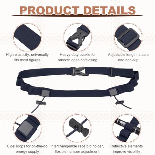 Bib Belt, Race Belt Triathlon Running Number Holder Elastic Comfortable with 6 Gel Loops, Sport Race Bib Holder 1Pcs, Navy Blue for Runners/Marathon/Cycling - color: Navy Blue