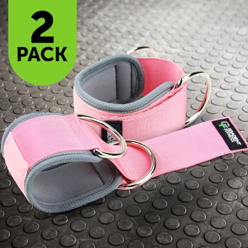 Ankle Straps for Cable Machines, Adjustable, 2 Pack - style: Pink / Gray 2 D-Rings