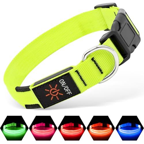 Illumifun LED Collar for Small Dogs, USB Rechargeable Light Up Dog Collar, Flashing Pet Safety Light Glow in the Dark (Green, Small) - color: Green, size: Small