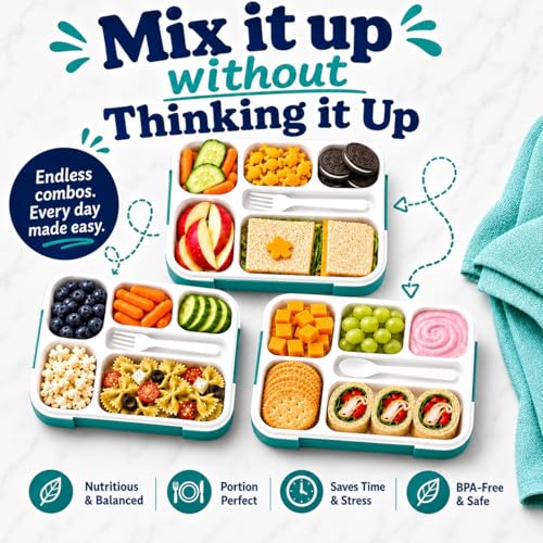 kinsho Bento Lunch Box, Ice Pack Insulated Bag for Kids, Boys, Girls, Teal - color: Teal