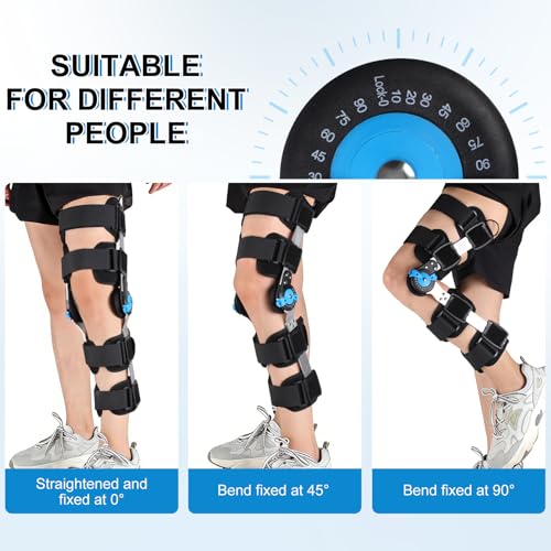 Hinged ROM Knee Brace with Adjustable Locking Dial & Side Stabilizers - Post Op Knee Support for ACL, PCL, MCL Injury, Meniscus Tear Recovery - Universal Fit Stabilizer for Men & Women, Left or Right Leg