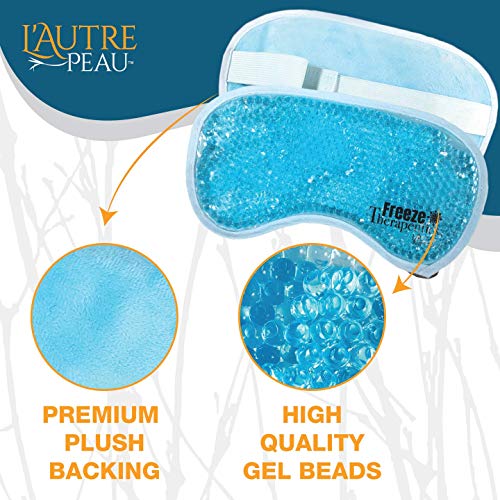 USA Merchant - Hot/Cold Plush Gel Bead Relief Wrap | Freeze Therapeutics by L'AUTRE PEAU | Hot Or Cold Reusable Ice Packs with Flexible Beads (Blue Full Eye Mask) - color: Blue Full Eye Mask