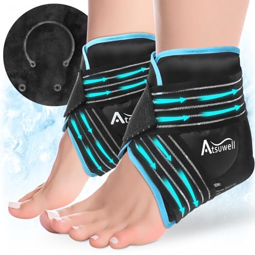 Atsuwell Ankle Ice Pack Wrap 2 Packs for Swelling & Spraine Relief, Black