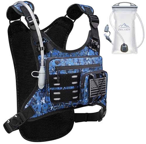 Zelvot Running Vest with 2L Water Bladder, Hydration Backpack, U.S. Design Patent, Lightweight Hydration Pack with Gear Holder, Reflective Chest Pack for Men Women - color: Camo Navy Blue, size: Medium-Large