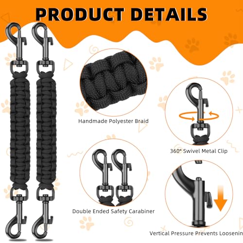 YUEPET 2 Pack Dog Collar Safety Clips, Handwoven Double-Ended Backup Clips - color: Deep Black*2