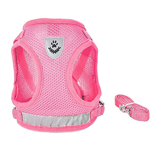 FEimaX Dog Harness and Leash Set for Walking, Soft Mesh Adjustable Easy Control Lightweight Cat Vest Harnesses with Reflective Strips, Escape Proof Small Dogs Cats Vests (Pink, Small) - color: Pink, size: Small