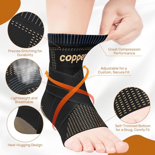 Ultra-Breathable Copper Ankle Braces Adjustable Compression Support, Small - color: Black01, size: Small