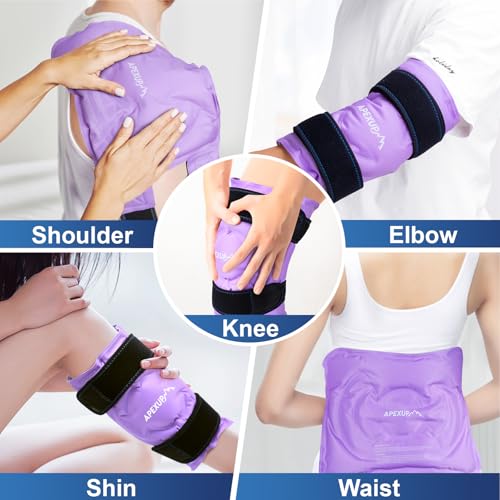 APEXUP Ice Pack for Knee Pain Relief, Large Reusable Wrap After Surgery, Flexible Gel Cold Pack for Injuries, Pain Relief for Back, Shoulder, Elbow, Ankle and Leg (Purple, L, 2PK) - size: Large-2PK, style: Purple