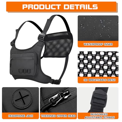 KINGSLONG Running Vest, Chest Bag for Men, Chest Pack, Hiking (F-Black) - color: F-Black