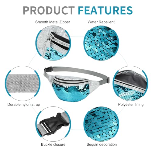 Holographic Sequined Fanny Packs for Women, Waist Belt Bag Fashion, Crossbody Bum Bag for Running, Blue - color: Blue