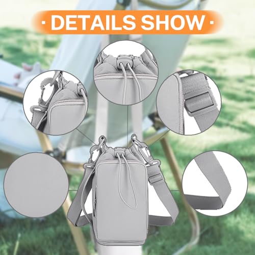 Water Bottle Holder with Phone Pocket for 40/32 oz,Water Bottle Holder/Sleeve with Adjustable Shoulder Strap and Charm. - color: Light Grey