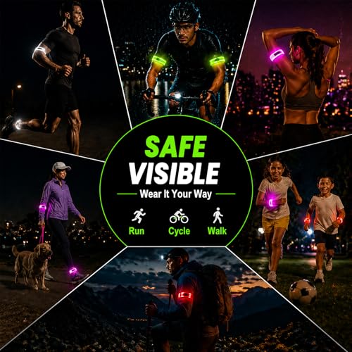 Rechargeable LED Armbands 2-8 Packs, High Visibility Running Gear - color: White x 2