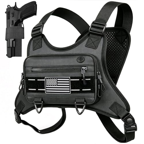 Running Chest Bag Tactical Running Vest with Pistol Holster Versatile Motorcycle Chest Pouch CCW Chest Pack
