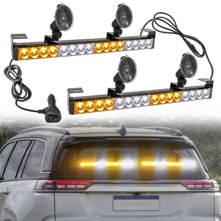 2×16.8 inch Emergency Strobe Light Bar for Vehicles, Trucks - color: Amber/White