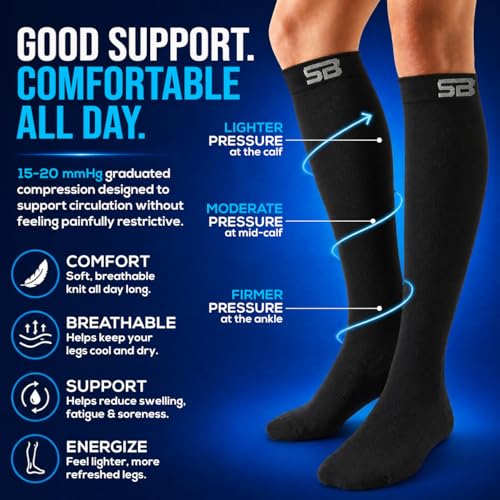 SB SOX 3-Pair Compression Socks (15-20mmHg) - color: 01 – Solid Black, size: XXL