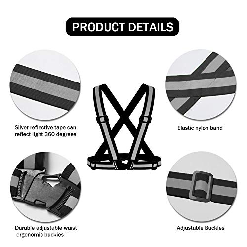 Safety Vest with 5 Pack,Reflective Belts Provides High Visibility for Men and Women,Ultralight and Comfy for Walking - color: Black