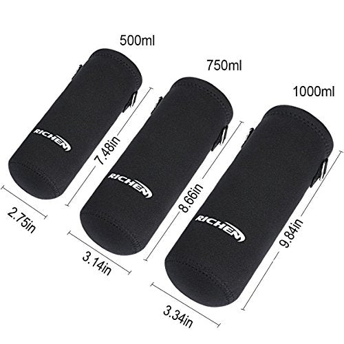RICHEN Neoprene Water Bottle Carrier Bag with Adjustable Shoulder Strap,Insulated Water Bottle Cover for Stainless Steel/Glass/Plastic Bottles - color: Black, size: 500ml