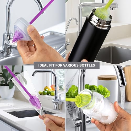 A-Brush Silicone Bottle Cleaner Brush, 2 Piece Set, Flexible, Long Handle - Water Bottle Cleaner, Baby Bottle Nipple Brush for Plastic & Glass, BPA-Free Dish Washing Brush A2S Protection