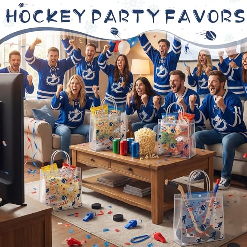 Aliceset 12 Pcs Transparent Hockey Gift Bags with Handles Bulk - style: Hockey