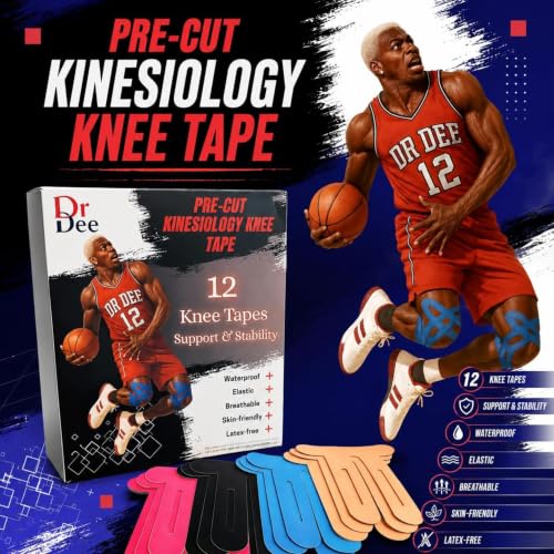 Pre-Cut Kinesiology Tape for Knees 12 Pcs Athletic Support Stability Tape - style: Knee Tape