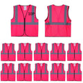 Pink Safety Vests 10 Pack - Reflective High Visibility Construction ANSI Class 2 Work Vests for Men,Woman with Zipper,Hi Vis Mesh and Neon Silver - color: Pink