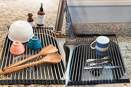 Ahyuan Roll up Dish Drying Rack Over The Sink Kitchen Roll up Sink Drying Rack Portable Dish Drainer Foldable Dish Drying Rack (Black, 20.5''X14'') - color: Black, size: Rectangle 20.5 inches x 14 inches