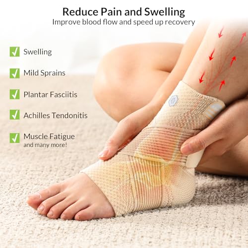 ZOELION Ankle Brace Compression Support with Removable Fishnet Strap, 3D Knit Plantar Fasciitis Relief Achilles Tendonitis Brace, Ankle Compression Sleeve for Pain Relief & Injury Healing, Beige/S - color: Beige（Pack of 1）