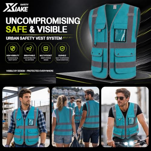 XIAKE Reflective Safety Vest for Men & Women High Visibility Class 2 Vest with Pockets Meets ANSI Standards - color: Lake Blue, size: XX-Large