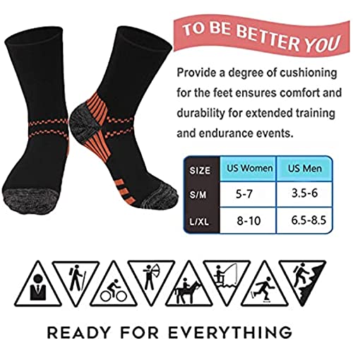 Sooverki Copper Compression Socks Women and Men 6 Pairs - Circulation Arch Support Plantar Fasciitis Running Ankle Socks - color: B1 - 6 Pairs - Black - Crew, size: Small-Medium