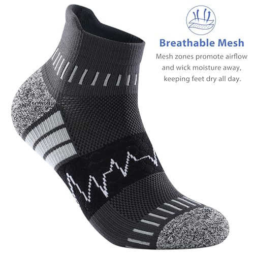 IRAMY Ankle Compression Socks for Women Men Cushioned Athletic Running Socks Plantar Fasciitis Relief 2/3/4/5/6 Pairs - color: Z-black/Red+black/White+black/Blue(5 Pairs), size: Large