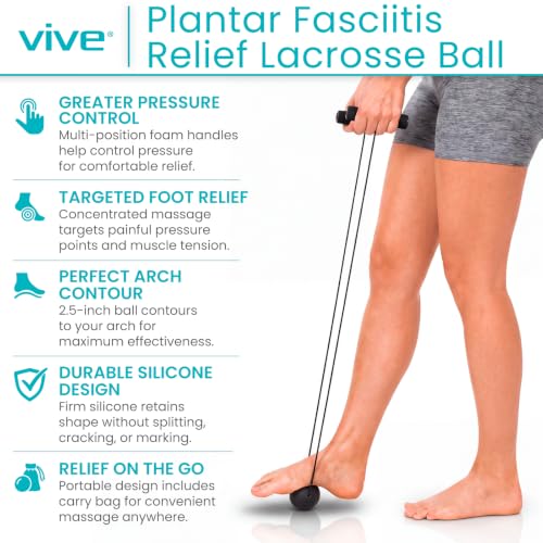 Vive Plantar Fasciitis Relief Lacrosse Ball – Massage Roller for Feet - Deep Tissue Trigger Point Massager Set for Arch Pain, Myofascial Release - Reflexology Muscle Knot Massager for Women, Men