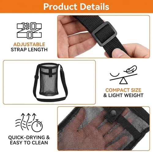 Larrel Water Bottle Holder with Strap, 2 Pcs Lightweight Mesh Water Bottle Bag Crossbody, Bottles Holder Strap with Pocket for Hiking Walking Cycling Gym Beach Travelling(Black, Pink)